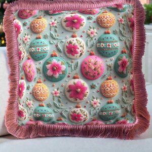 Yılbaşı Saçaklı Pembe Yılbaşı Topu Kırlent Kılıfı 40*40 cm Yeniyıl - Noel - Christmas