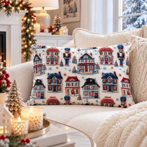 Yılbaşı Temalı Fındıkkıran Dekoratif 30x50 cm Dikdörtgen Kırlent Kılıfı -Christmas Noel